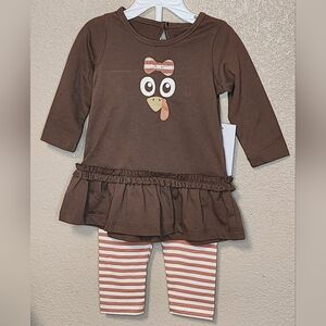 Planet Cotton Infanrs Brown Turkey Outfit with Striped Leggings Size 9M